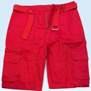 Men's Vibrant Red Cargo Shorts with Belt